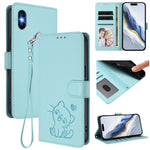 Embossed Heart Cat Leather Phone Case with Hand Strap, For iPhone XR, For iPhone XS Max, For iPhone 7 Plus / 8 Plus