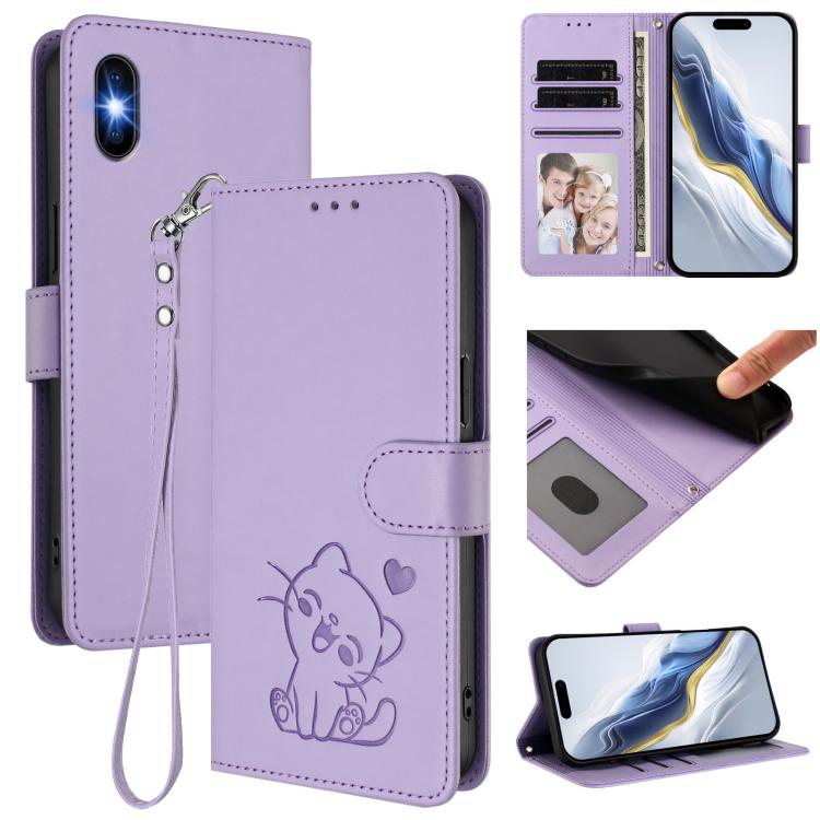 Embossed Heart Cat Leather Phone Case with Hand Strap, For iPhone XR, For iPhone XS Max, For iPhone 7 Plus / 8 Plus