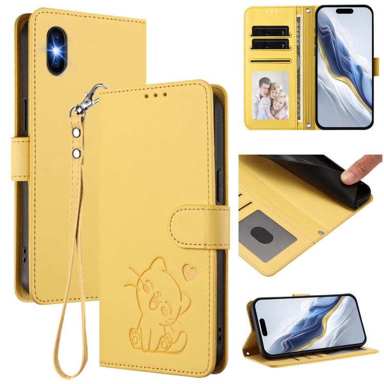 Embossed Heart Cat Leather Phone Case with Hand Strap, For iPhone XR, For iPhone XS Max, For iPhone 7 Plus / 8 Plus