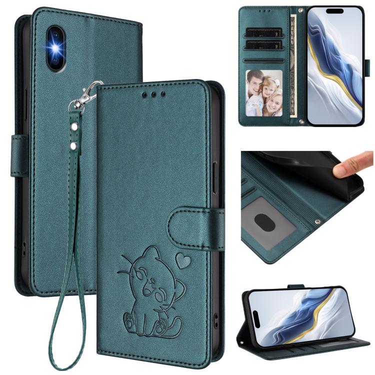 Embossed Heart Cat Leather Phone Case with Hand Strap, For iPhone XR, For iPhone XS Max, For iPhone 7 Plus / 8 Plus