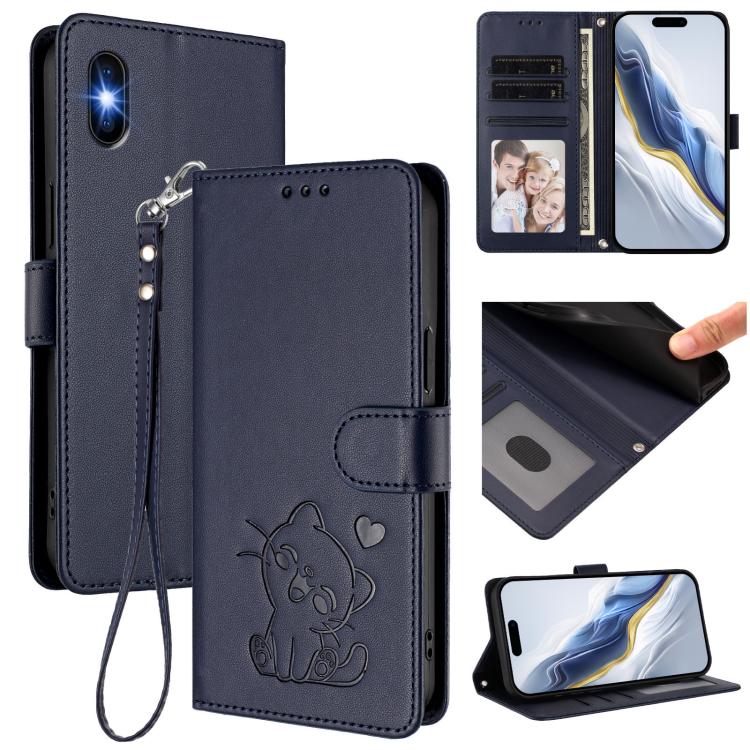 Embossed Heart Cat Leather Phone Case with Hand Strap, For iPhone XR, For iPhone XS Max, For iPhone 7 Plus / 8 Plus