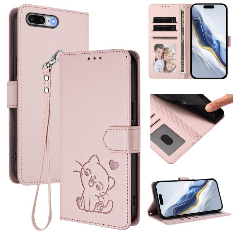 Embossed Heart Cat Leather Phone Case with Hand Strap, For iPhone XR, For iPhone XS Max, For iPhone 7 Plus / 8 Plus