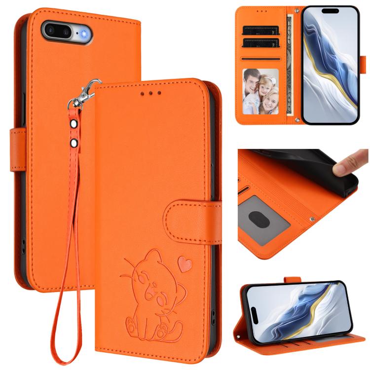 Embossed Heart Cat Leather Phone Case with Hand Strap, For iPhone XR, For iPhone XS Max, For iPhone 7 Plus / 8 Plus