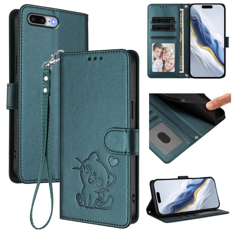 Embossed Heart Cat Leather Phone Case with Hand Strap, For iPhone XR, For iPhone XS Max, For iPhone 7 Plus / 8 Plus