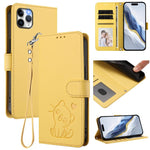 غطاء هاتف جلدي بنقش قلب وقطة مع حزام يد، لهواتف iPhone 11 Pro Max، iPhone 11، iPhone 11 Pro، iPhone X / XS