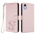 Embossed Heart Cat Leather Phone Case with Hand Strap, For iPhone XR, For iPhone XS Max, For iPhone 7 Plus / 8 Plus