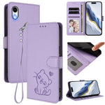 Embossed Heart Cat Leather Phone Case with Hand Strap, For iPhone XR, For iPhone XS Max, For iPhone 7 Plus / 8 Plus