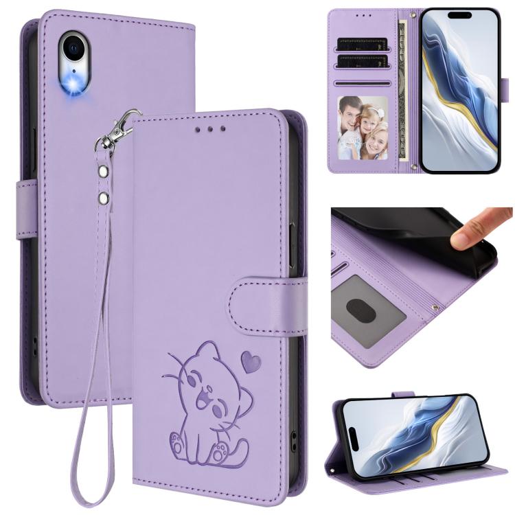 Embossed Heart Cat Leather Phone Case with Hand Strap, For iPhone XR, For iPhone XS Max, For iPhone 7 Plus / 8 Plus