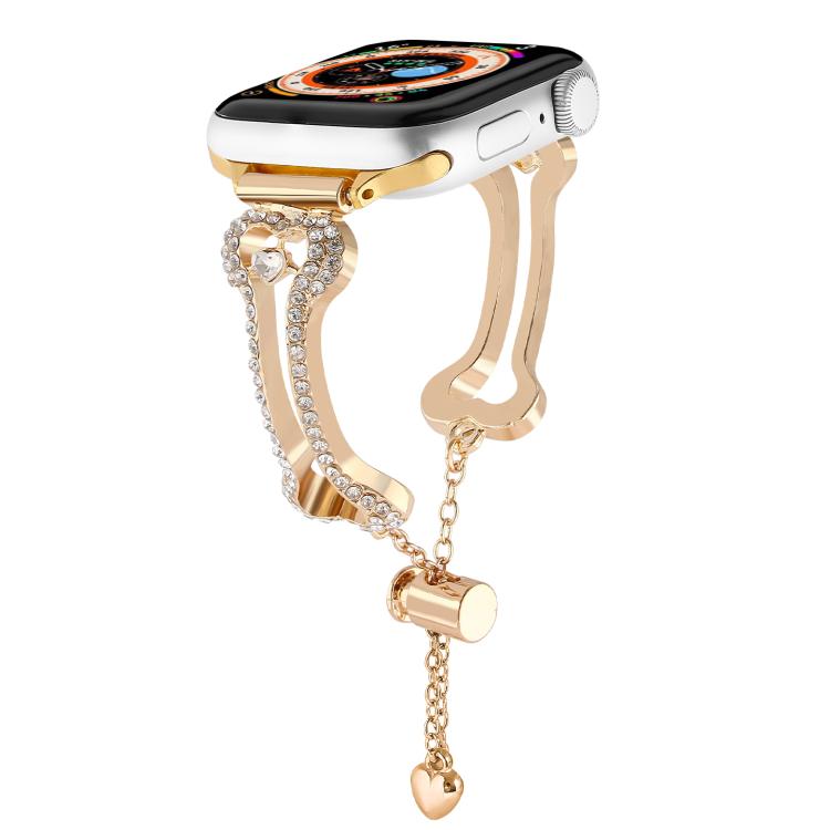 Bone Chain Shaped Diamond Metal Watch Band, For Apple Watch 46mm / 49mm / 45mm / 44mm, For Apple Watch 42mm / 41mm / 40mm / 38mm