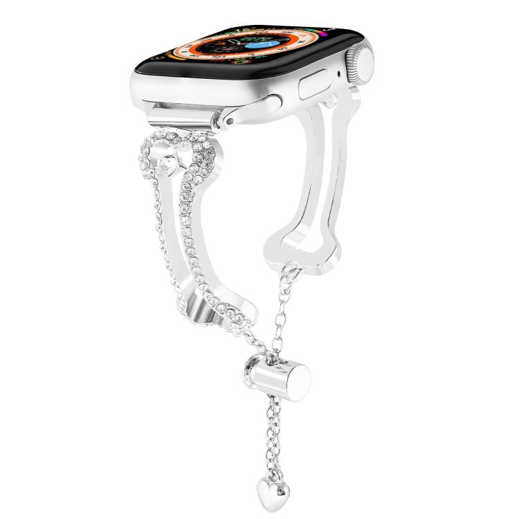 Diamantbesetztes Metallarmband in Knochenkettenform, passend für Apple Watch 46 mm / 49 mm / 45 mm / 44 mm und 42 mm / 41 mm / 40 mm / 38 mm