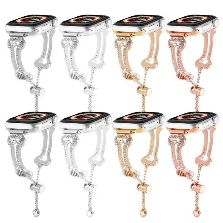 Diamantbesetztes Metallarmband in Knochenkettenform, passend für Apple Watch 46 mm / 49 mm / 45 mm / 44 mm und 42 mm / 41 mm / 40 mm / 38 mm