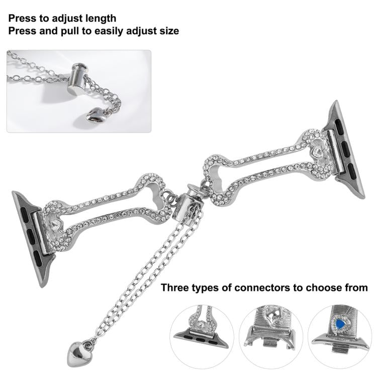 Diamantbesetztes Metallarmband in Knochenkettenform, passend für Apple Watch 46 mm / 49 mm / 45 mm / 44 mm und 42 mm / 41 mm / 40 mm / 38 mm