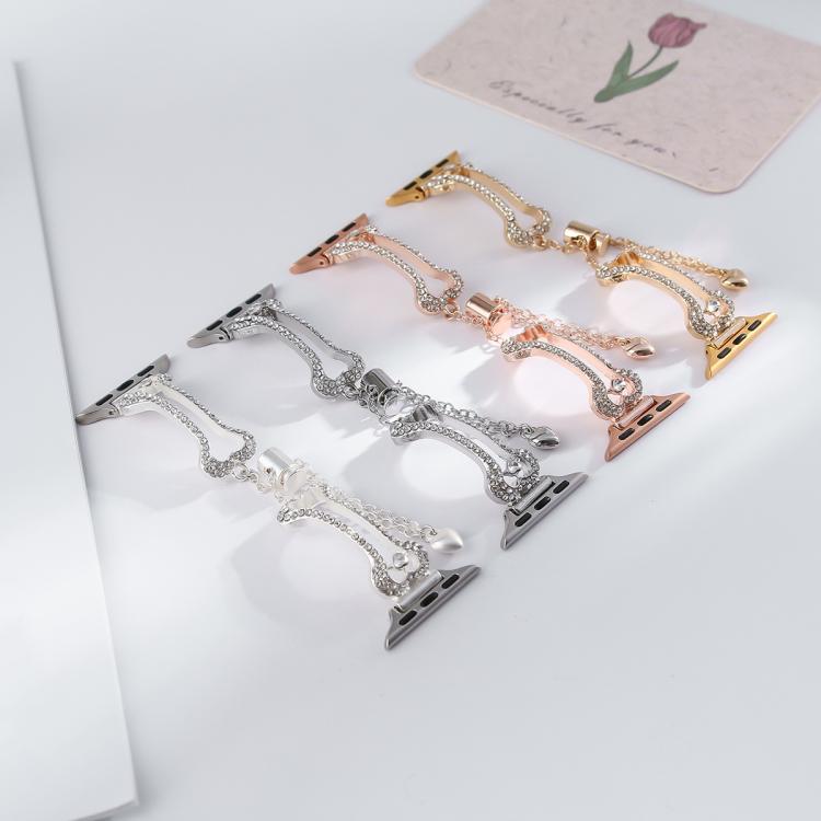 Diamantbesetztes Metallarmband in Knochenkettenform, passend für Apple Watch 46 mm / 49 mm / 45 mm / 44 mm und 42 mm / 41 mm / 40 mm / 38 mm