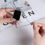 Diamantbesetztes Metallarmband in Knochenkettenform, passend für Apple Watch 46 mm / 49 mm / 45 mm / 44 mm und 42 mm / 41 mm / 40 mm / 38 mm