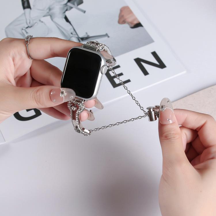 Diamantbesetztes Metallarmband in Knochenkettenform, passend für Apple Watch 46 mm / 49 mm / 45 mm / 44 mm und 42 mm / 41 mm / 40 mm / 38 mm