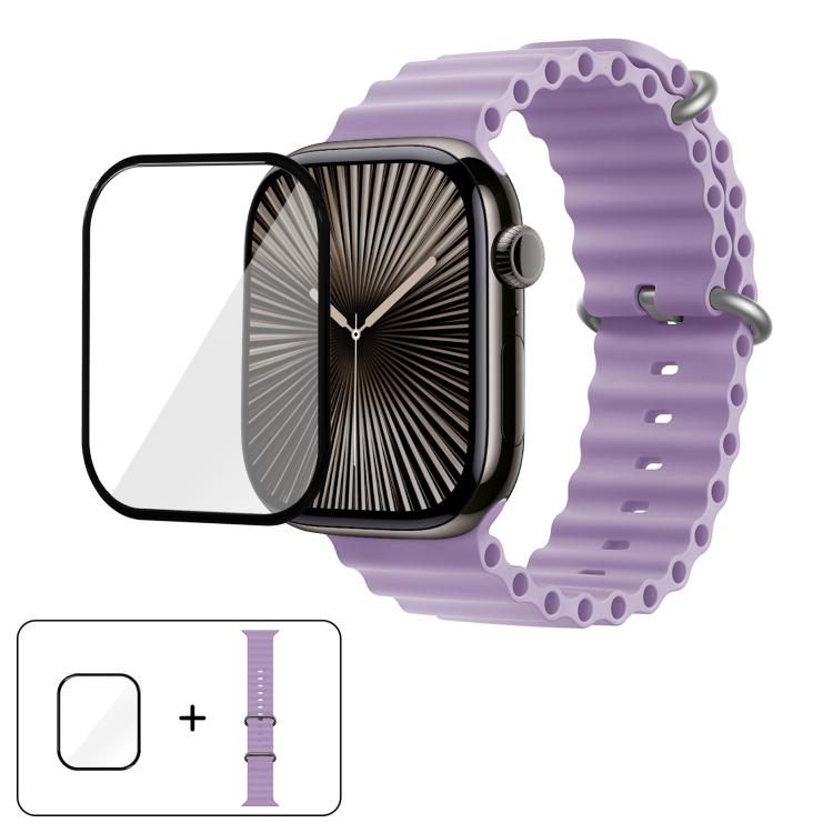 Ocean Silicone Watch Band with 3D Curved Film, For Apple Watch Series 10 46mm, For Apple Watch Series 10 42mm, For Apple Watch Series 44mm