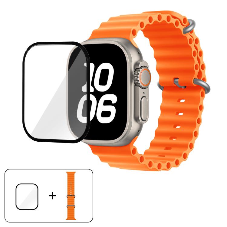 Ocean Silicone Watch Band with 3D Curved Film, For Apple Watch Series 40mm, For Apple Watch Ultra 2 / 1 49mm, For Apple Watch Series 45mm