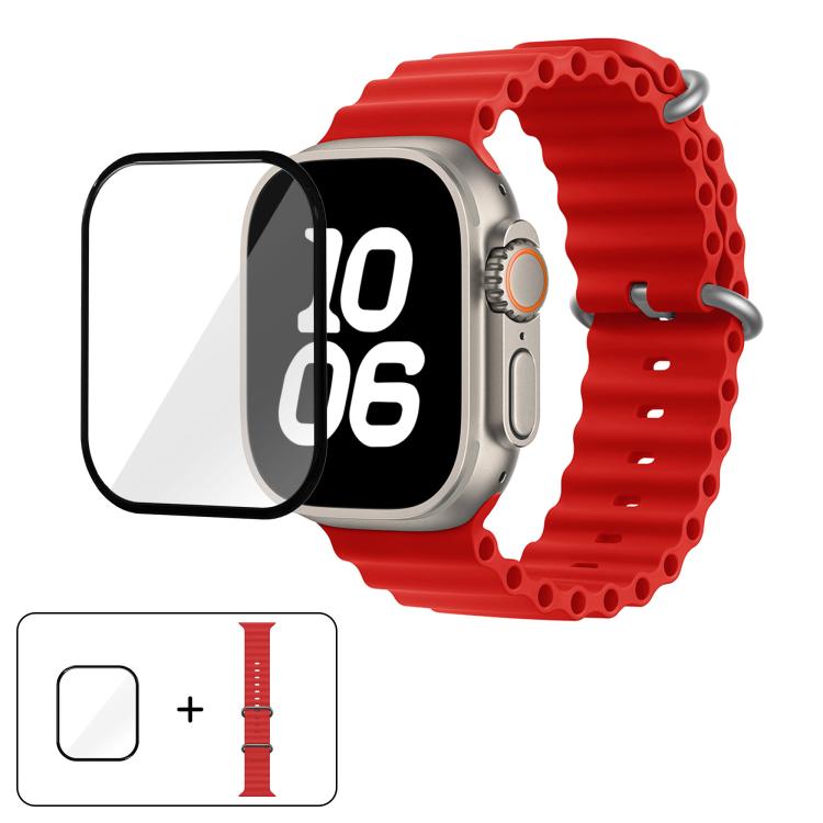 Ocean Silicone Watch Band with 3D Curved Film, For Apple Watch Series 40mm, For Apple Watch Ultra 2 / 1 49mm, For Apple Watch Series 45mm