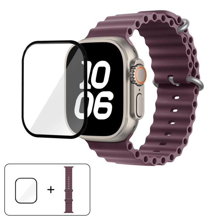 Ocean Silicone Watch Band with 3D Curved Film, For Apple Watch Series 40mm, For Apple Watch Ultra 2 / 1 49mm, For Apple Watch Series 45mm