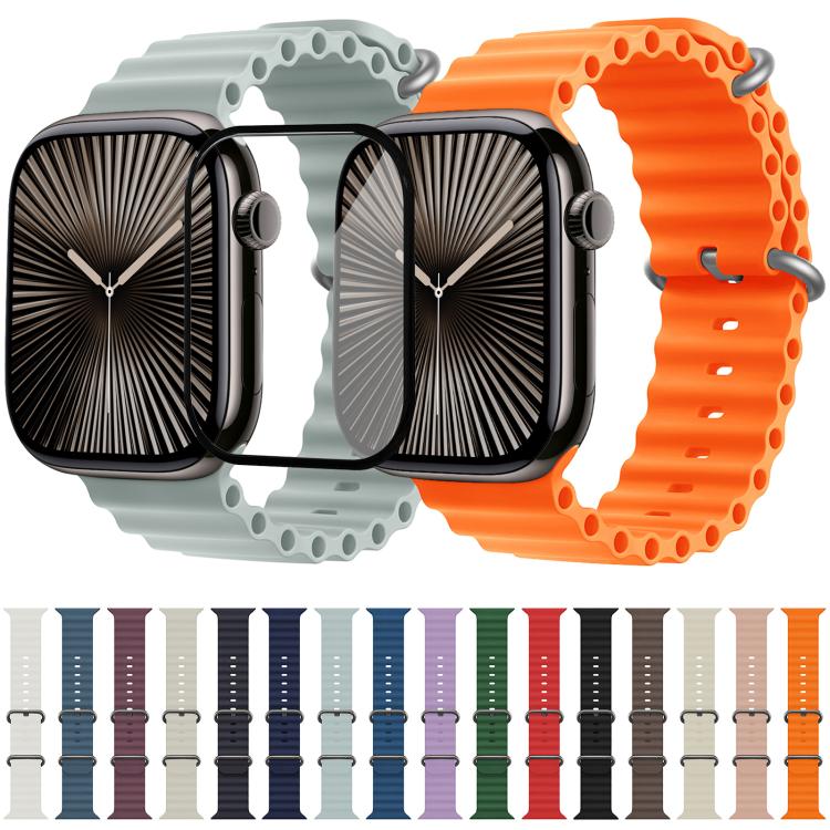 Ocean Silicone Watch Band with 3D Curved Film, For Apple Watch Series 40mm, For Apple Watch Ultra 2 / 1 49mm, For Apple Watch Series 45mm