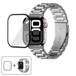 Three Beads Stainless Steel Watch Band with 3D Curved Film, For Apple Watch Series 10 46mm, For Apple Watch Series 10 42mm, For Apple Watch Series 44mm, For Apple Watch Series 40mm