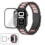 Three Beads Stainless Steel Watch Band with 3D Curved Film, For Apple Watch Series 10 46mm, For Apple Watch Series 10 42mm, For Apple Watch Series 44mm, For Apple Watch Series 40mm