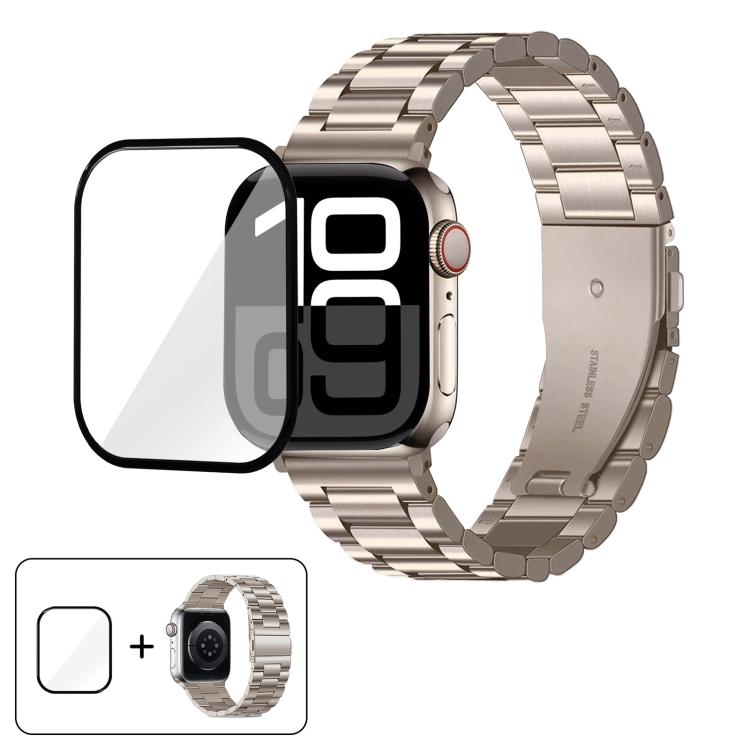 Three Beads Stainless Steel Watch Band with 3D Curved Film, For Apple Watch Series 10 46mm, For Apple Watch Series 10 42mm, For Apple Watch Series 44mm, For Apple Watch Series 40mm