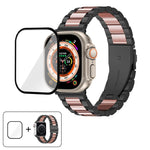 Three Beads Stainless Steel Watch Band with 3D Curved Film, For Apple Watch Ultra 2 / 1 49mm, For Apple Watch Series 45mm, For Apple Watch Series 41mm, For Apple Watch Series 38mm