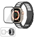 Three Beads Stainless Steel Watch Band with 3D Curved Film, For Apple Watch Ultra 2 / 1 49mm, For Apple Watch Series 45mm, For Apple Watch Series 41mm, For Apple Watch Series 38mm