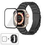 Three Beads Stainless Steel Watch Band with 3D Curved Film, For Apple Watch Ultra 2 / 1 49mm, For Apple Watch Series 45mm, For Apple Watch Series 41mm, For Apple Watch Series 38mm
