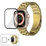 Three Beads Stainless Steel Watch Band with 3D Curved Film, For Apple Watch Ultra 2 / 1 49mm, For Apple Watch Series 45mm, For Apple Watch Series 41mm, For Apple Watch Series 38mm