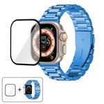 Three Beads Stainless Steel Watch Band with 3D Curved Film, For Apple Watch Ultra 2 / 1 49mm, For Apple Watch Series 45mm, For Apple Watch Series 41mm, For Apple Watch Series 38mm