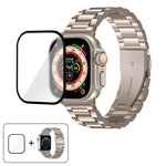 Three Beads Stainless Steel Watch Band with 3D Curved Film, For Apple Watch Ultra 2 / 1 49mm, For Apple Watch Series 45mm, For Apple Watch Series 41mm, For Apple Watch Series 38mm
