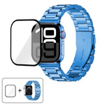 Three Beads Stainless Steel Watch Band with 3D Curved Film, For Apple Watch Ultra 2 / 1 49mm, For Apple Watch Series 45mm, For Apple Watch Series 41mm, For Apple Watch Series 38mm