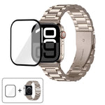 Three Beads Stainless Steel Watch Band with 3D Curved Film, For Apple Watch Ultra 2 / 1 49mm, For Apple Watch Series 45mm, For Apple Watch Series 41mm, For Apple Watch Series 38mm