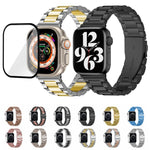 Three Beads Stainless Steel Watch Band with 3D Curved Film, For Apple Watch Series 10 46mm, For Apple Watch Series 10 42mm, For Apple Watch Series 44mm, For Apple Watch Series 40mm