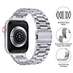 Three Beads Stainless Steel Watch Band with 3D Curved Film, For Apple Watch Ultra 2 / 1 49mm, For Apple Watch Series 45mm, For Apple Watch Series 41mm, For Apple Watch Series 38mm