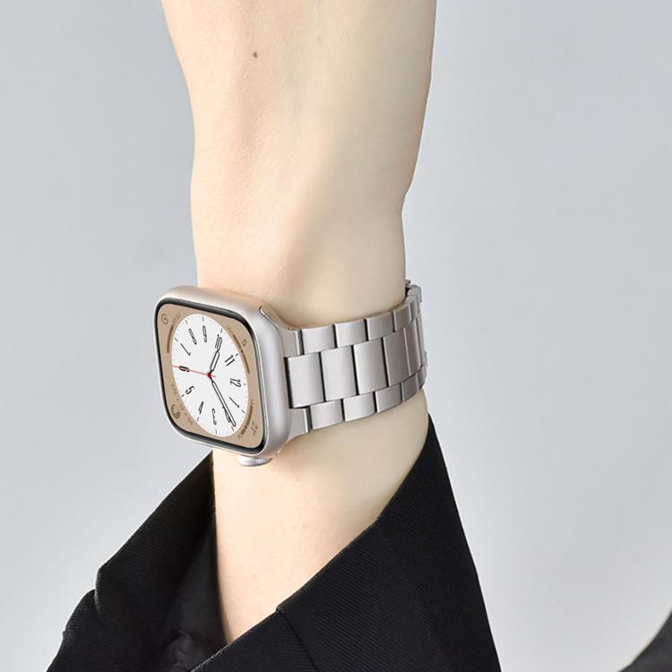 Three Beads Stainless Steel Watch Band with 3D Curved Film, For Apple Watch Ultra 2 / 1 49mm, For Apple Watch Series 45mm, For Apple Watch Series 41mm, For Apple Watch Series 38mm