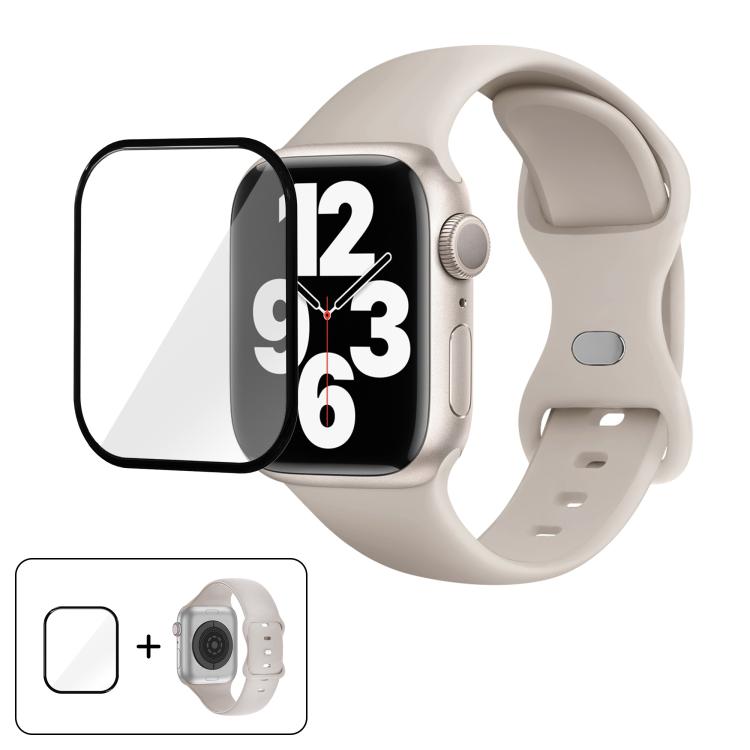 Silikon-Uhrenarmband mit Schmetterlingsverschluss und 3D-gebogener Folie, für Apple Watch Series 10 (46 mm), Apple Watch Series 10 (42 mm) und Apple Watch Series 10 (44 mm)