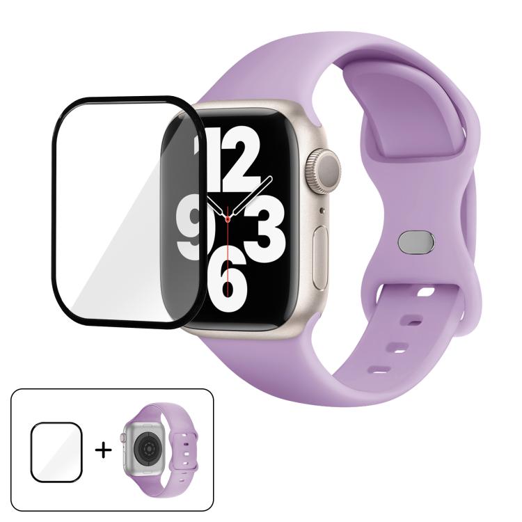 Silikon-Uhrenarmband mit Schmetterlingsverschluss und 3D-gebogener Folie, für Apple Watch Series 10 (46 mm), Apple Watch Series 10 (42 mm) und Apple Watch Series 10 (44 mm)