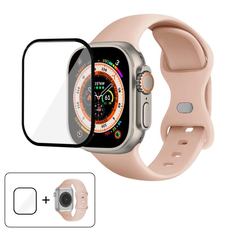Butterfly Buckle Silicone Watch Band with 3D Curved Film, For Apple Watch Series 40mm, For Apple Watch Ultra 2 / 1 49mm, For Apple Watch Series 45mm