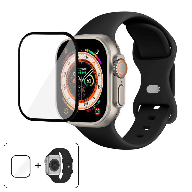 Butterfly Buckle Silicone Watch Band with 3D Curved Film, For Apple Watch Series 40mm, For Apple Watch Ultra 2 / 1 49mm, For Apple Watch Series 45mm