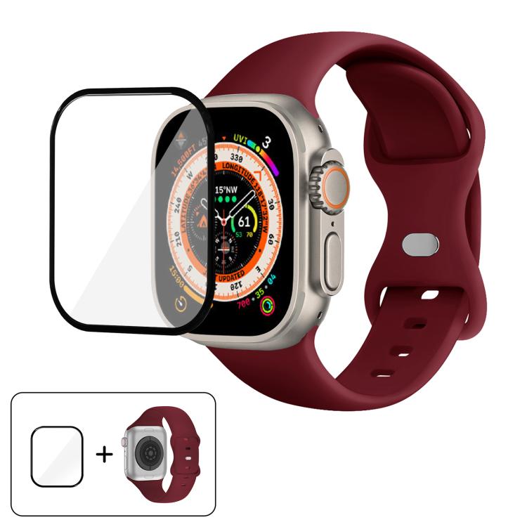 Butterfly Buckle Silicone Watch Band with 3D Curved Film, For Apple Watch Series 40mm, For Apple Watch Ultra 2 / 1 49mm, For Apple Watch Series 45mm