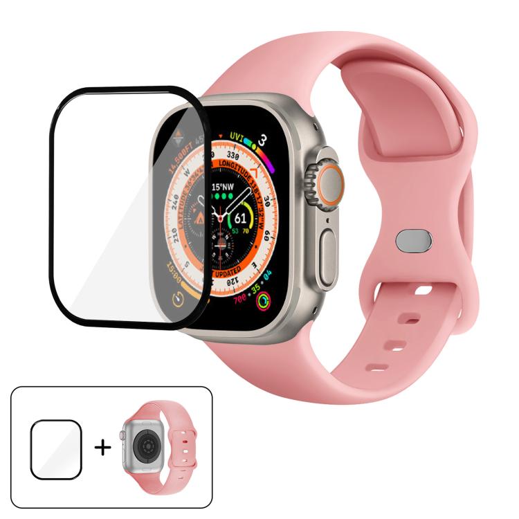 Butterfly Buckle Silicone Watch Band with 3D Curved Film, For Apple Watch Series 40mm, For Apple Watch Ultra 2 / 1 49mm, For Apple Watch Series 45mm