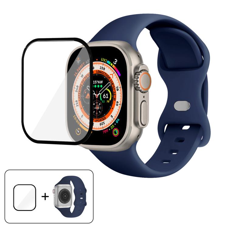Butterfly Buckle Silicone Watch Band with 3D Curved Film, For Apple Watch Series 40mm, For Apple Watch Ultra 2 / 1 49mm, For Apple Watch Series 45mm