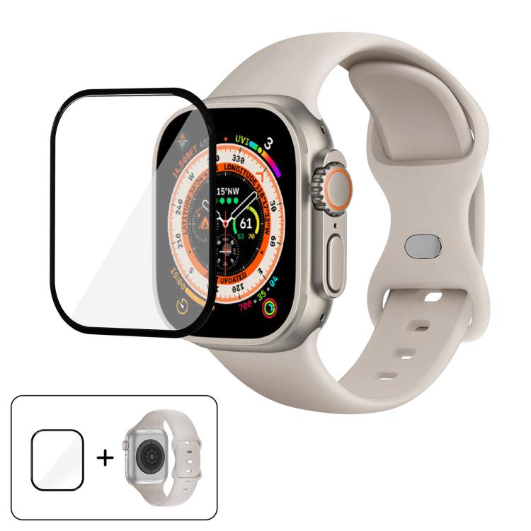 Butterfly Buckle Silicone Watch Band with 3D Curved Film, For Apple Watch Series 40mm, For Apple Watch Ultra 2 / 1 49mm, For Apple Watch Series 45mm