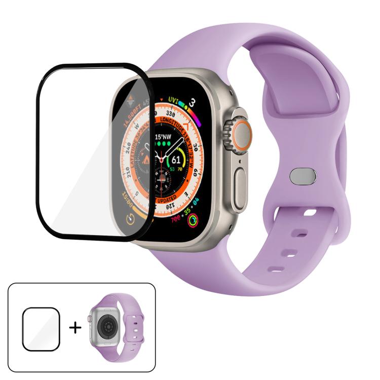Butterfly Buckle Silicone Watch Band with 3D Curved Film, For Apple Watch Series 40mm, For Apple Watch Ultra 2 / 1 49mm, For Apple Watch Series 45mm