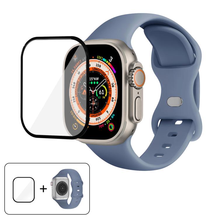 Butterfly Buckle Silicone Watch Band with 3D Curved Film, For Apple Watch Series 40mm, For Apple Watch Ultra 2 / 1 49mm, For Apple Watch Series 45mm