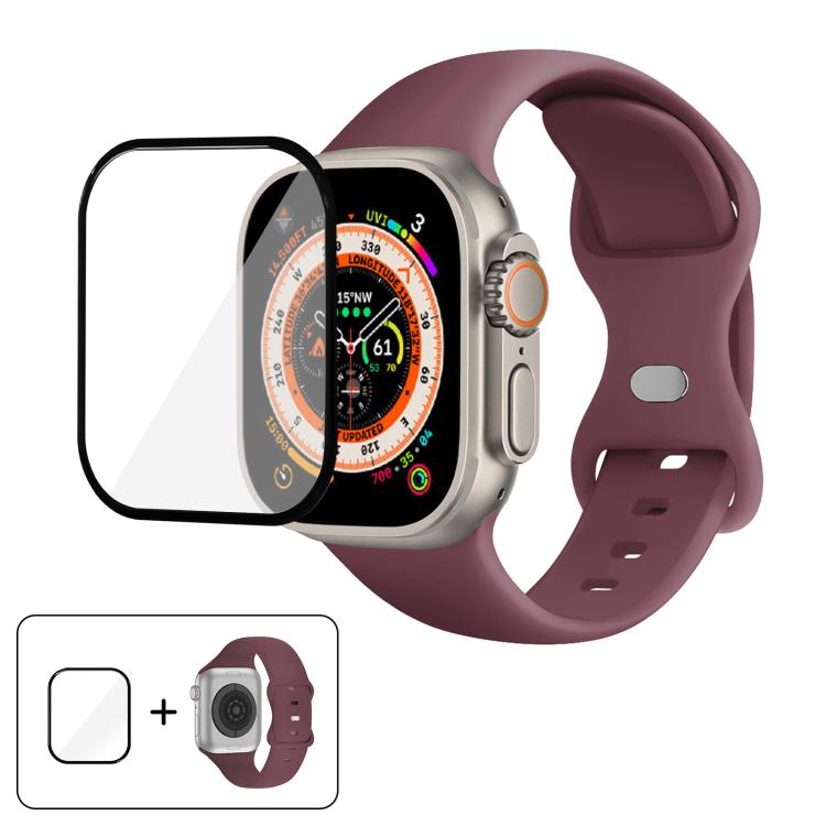 Butterfly Buckle Silicone Watch Band with 3D Curved Film, For Apple Watch Series 40mm, For Apple Watch Ultra 2 / 1 49mm, For Apple Watch Series 45mm