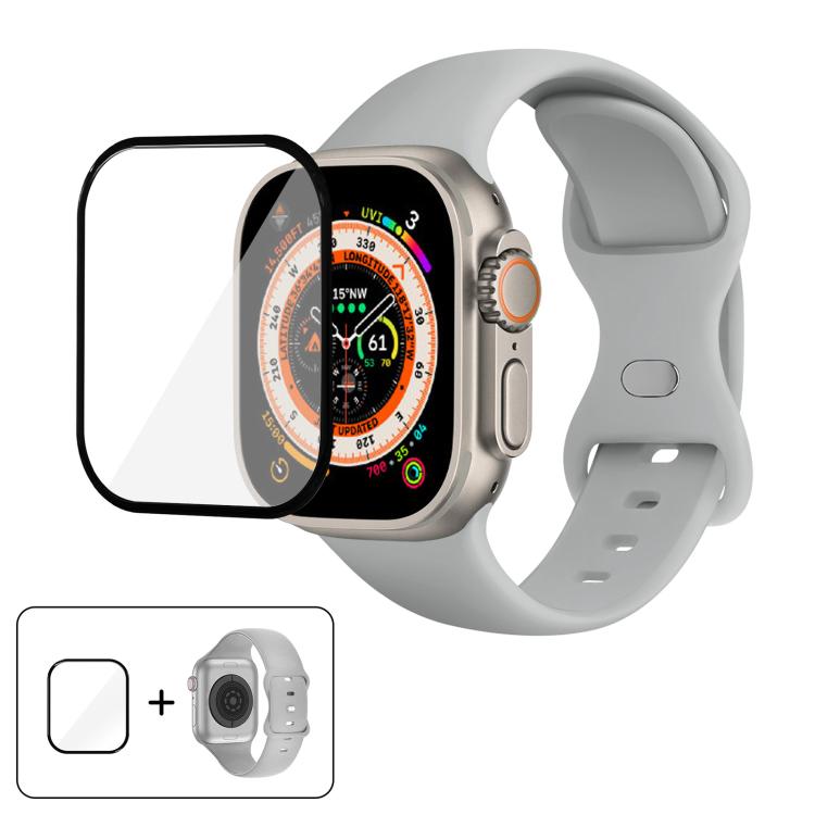 Butterfly Buckle Silicone Watch Band with 3D Curved Film, For Apple Watch Series 40mm, For Apple Watch Ultra 2 / 1 49mm, For Apple Watch Series 45mm